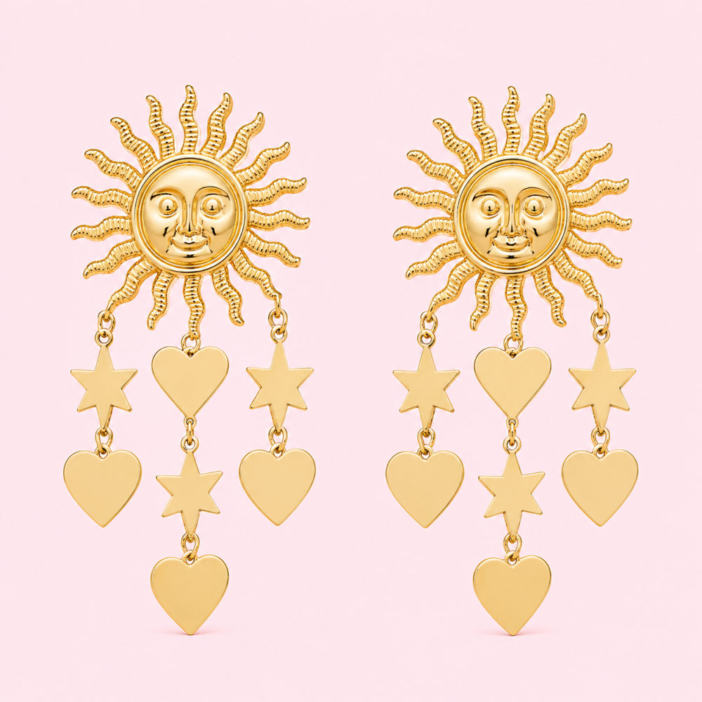 Boucles soleil étoiles et cœurs dorées | Gaou Bijoux
