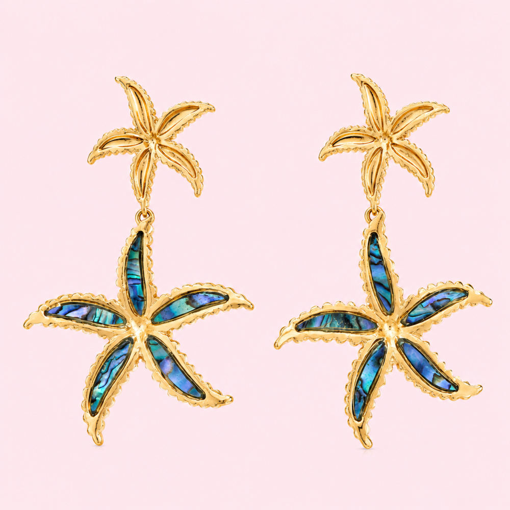 Boucles étoiles de mer nacrées dorées femme | Gaou Bijoux