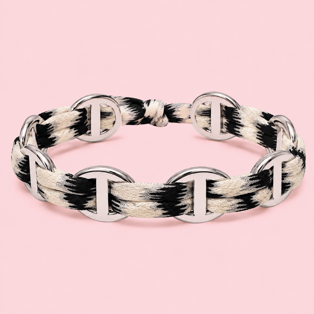 Bracelet léopard tissu & maillons maille marine dorés | Gaou Bijoux