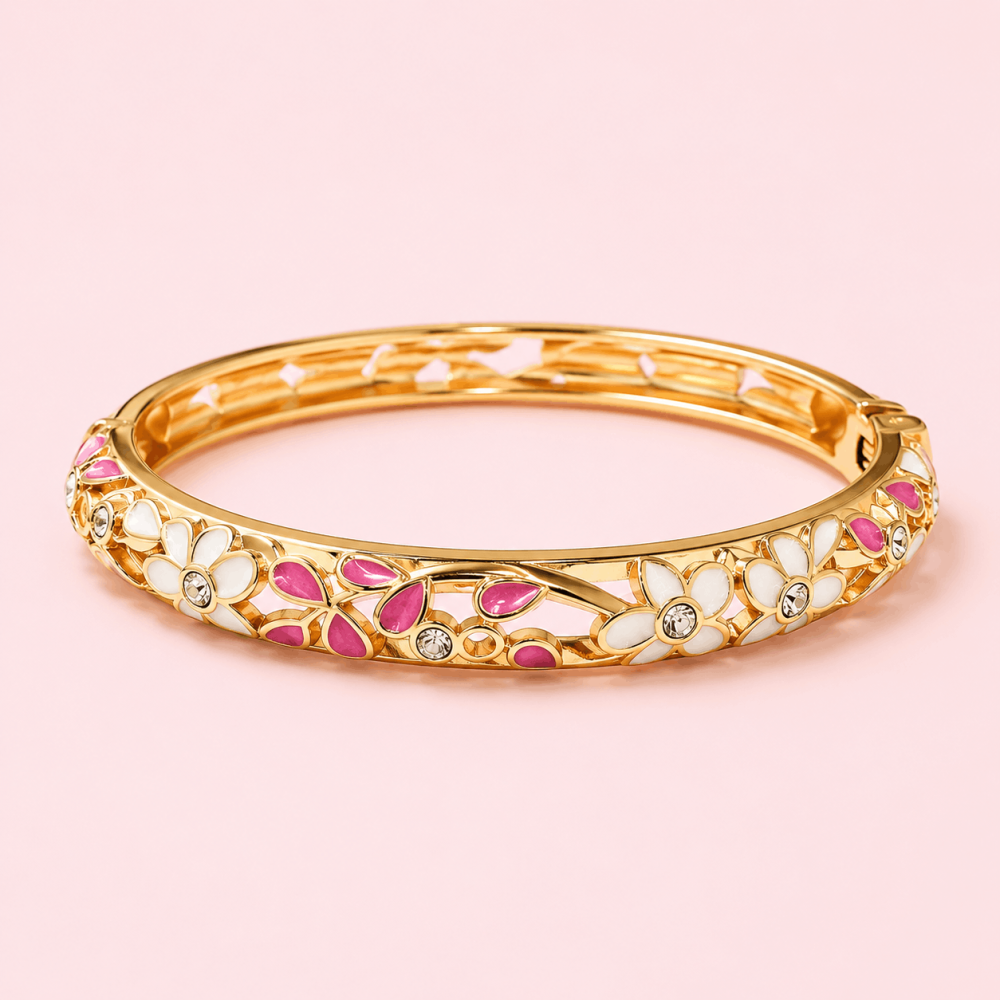 Bracelet jonc thaïlandais émaillé floral multicolore  tendance bohème chic  | Gaou Bijoux