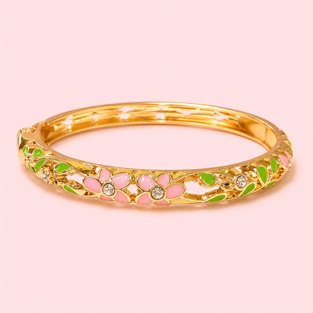 Bracelet jonc thaïlandais émaillé floral multicolore  tendance bohème chic  | Gaou Bijoux