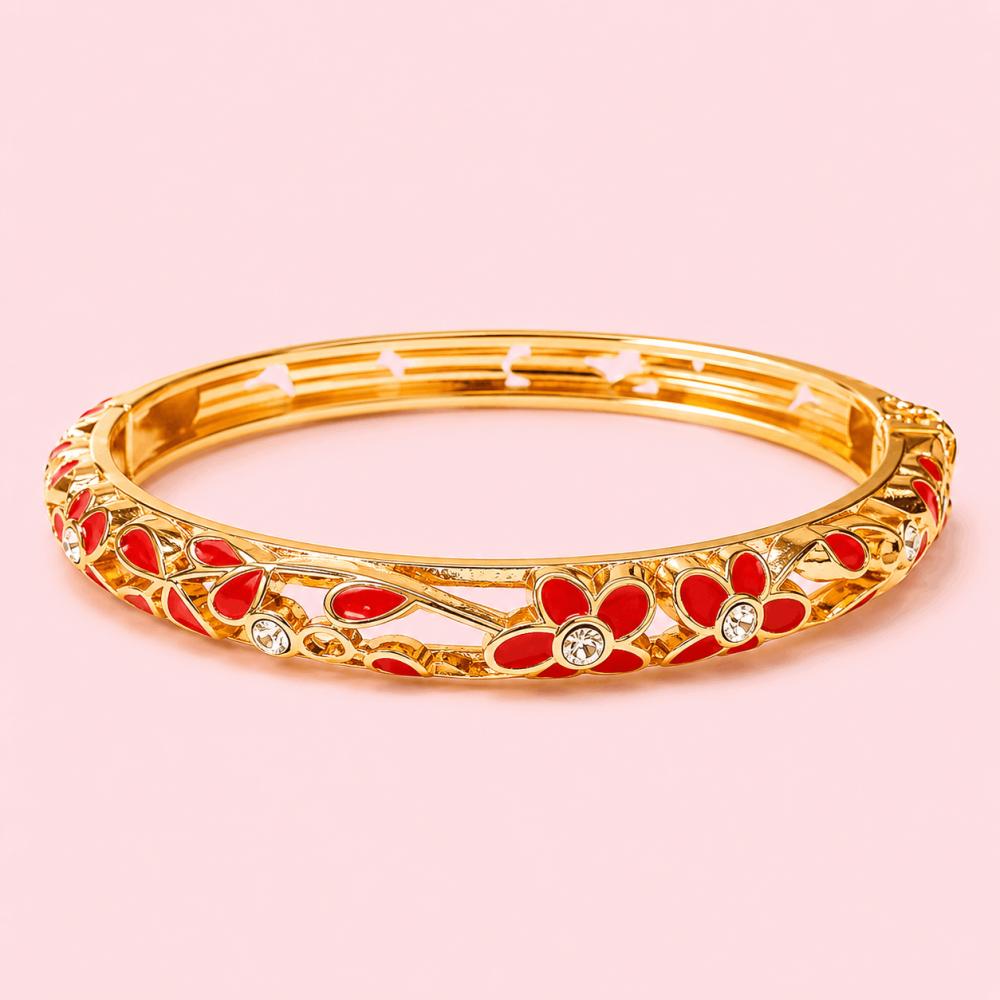 Bracelet jonc thaïlandais émaillé floral multicolore  tendance bohème chic  | Gaou Bijoux