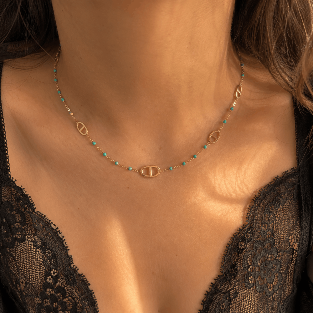 Collier maille marine boules colorées | Gaou Bijoux