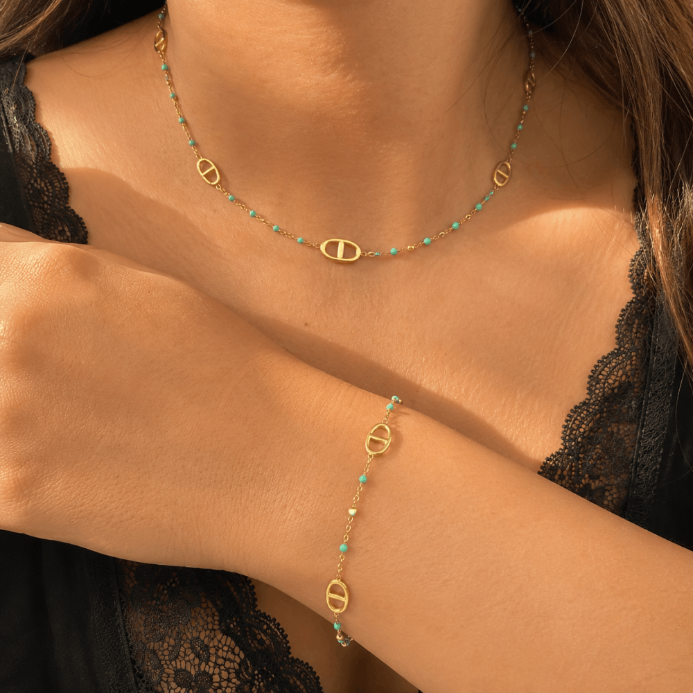Parure maille marine boules colorées | Gaou Bijoux