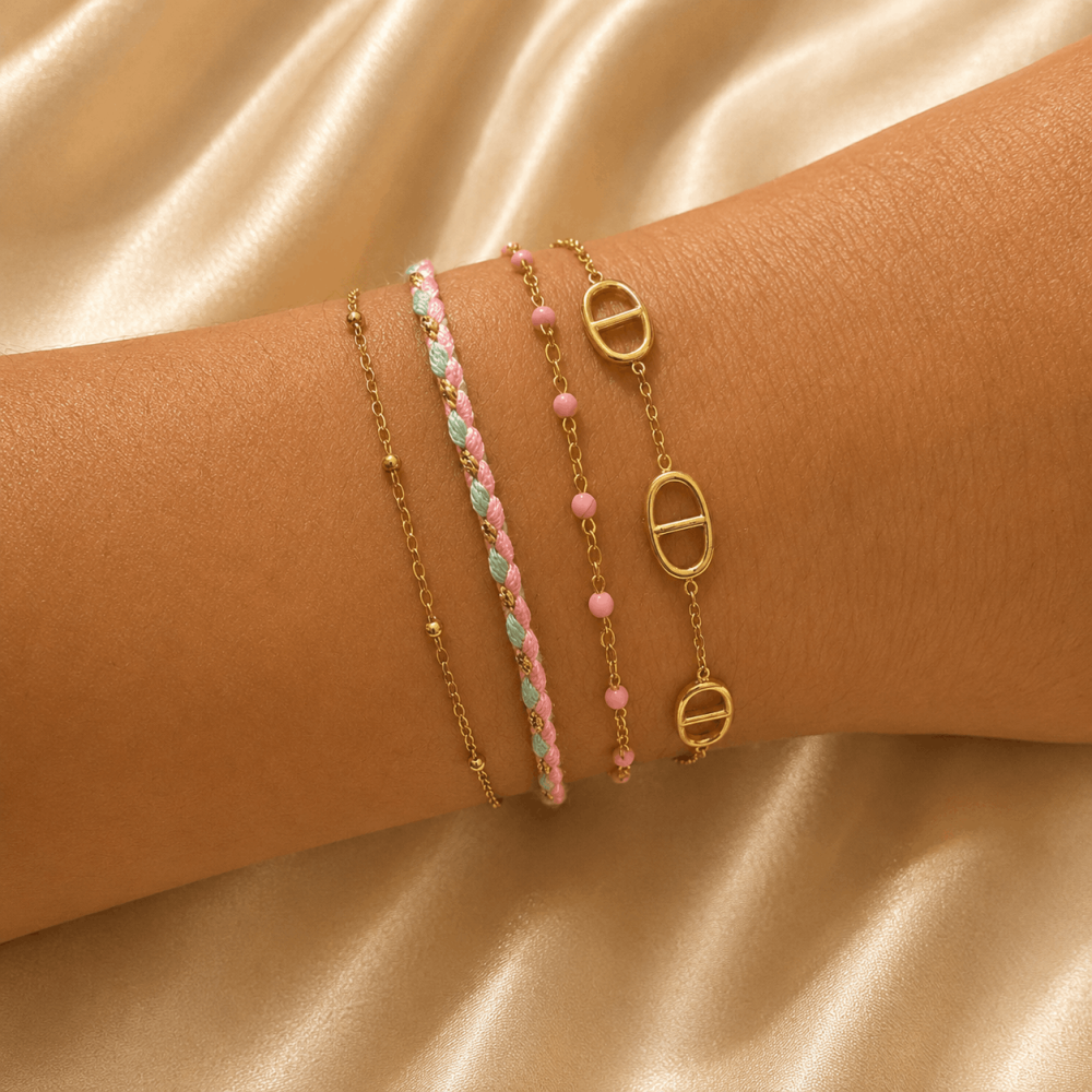 Bracelet multirangs maille marine médaillon ovale acier inoxydable | bijoux acier inoxydable | Gaou Bijoux