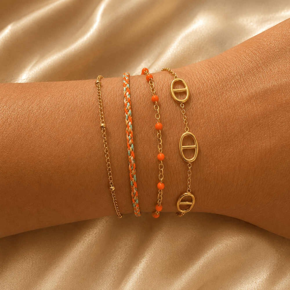 Bracelet multirangs maille marine médaillon ovale acier inoxydable | bijoux acier inoxydable | Gaou Bijoux