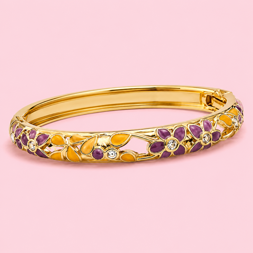 Bracelet jonc thaïlandais émaillé floral multicolore  tendance bohème chic  | Gaou Bijoux