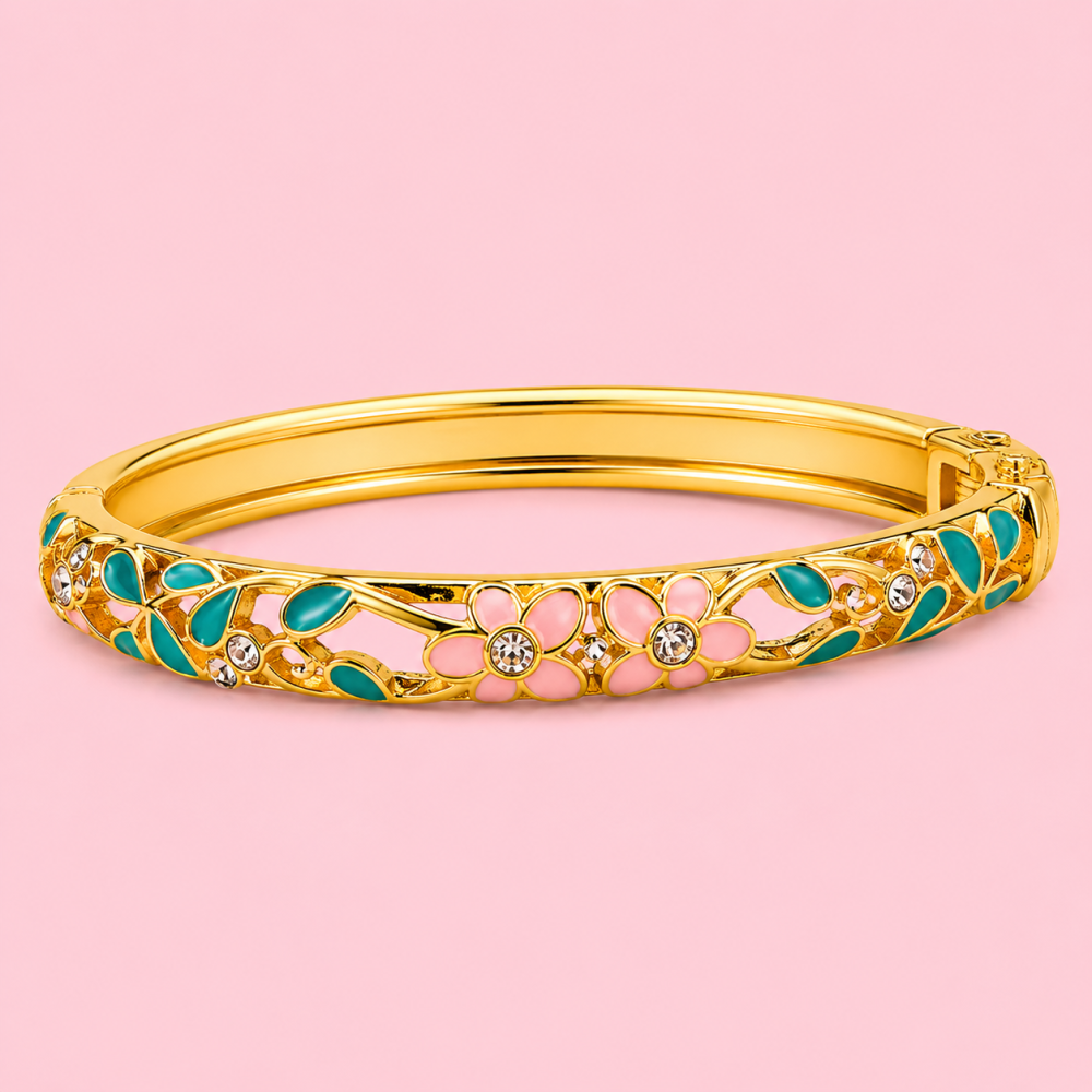 Bracelet jonc thaïlandais émaillé floral multicolore  tendance bohème chic  | Gaou Bijoux