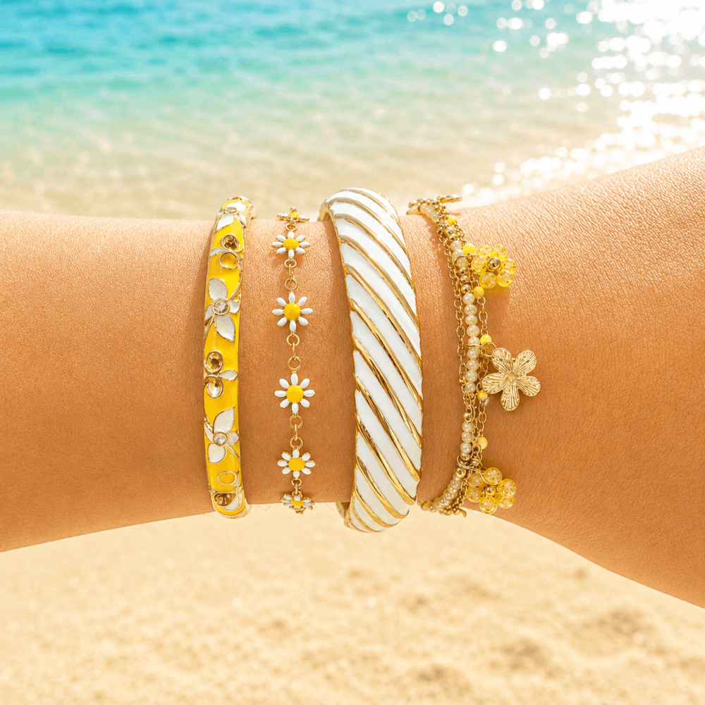 Bracelet multirangs fleurs acier inoxydable | Gaou Bijoux