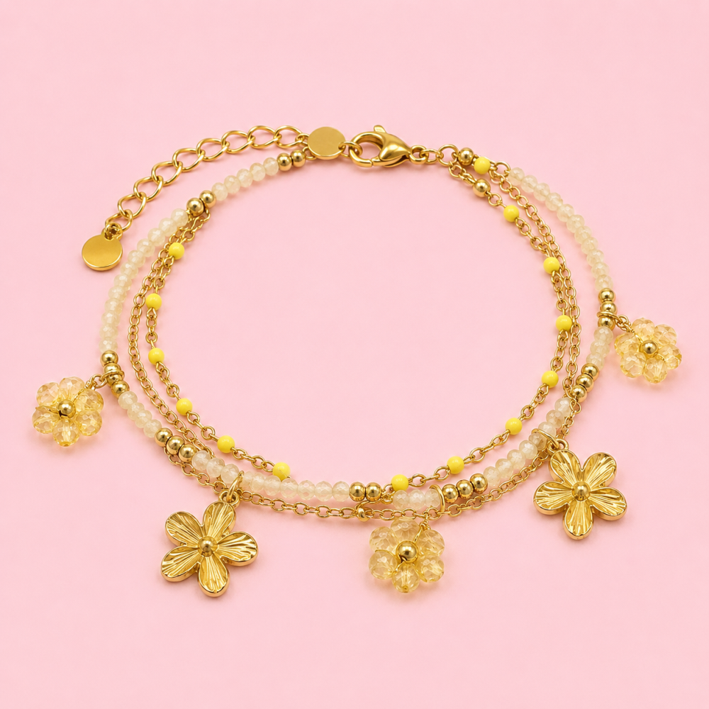 Bracelet multirangs fleurs acier inoxydable | Gaou Bijoux