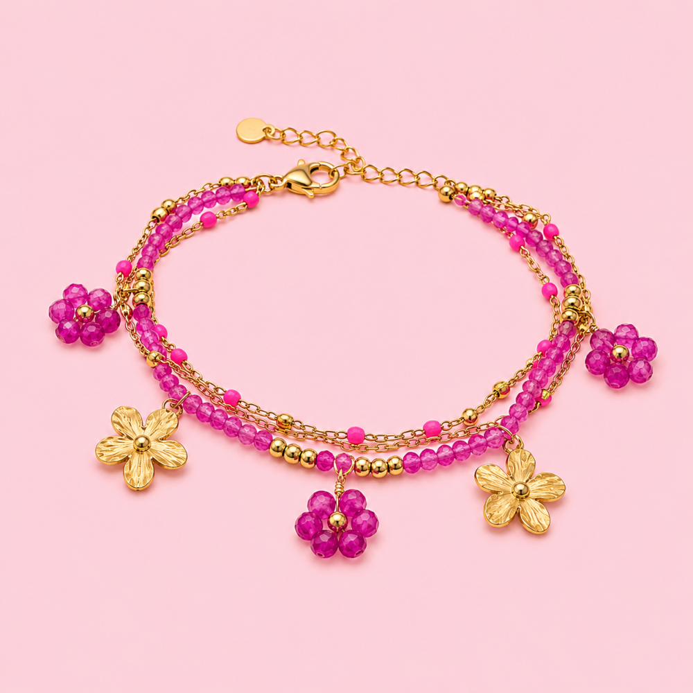 Bracelet multirangs fleurs acier inoxydable | Gaou Bijoux