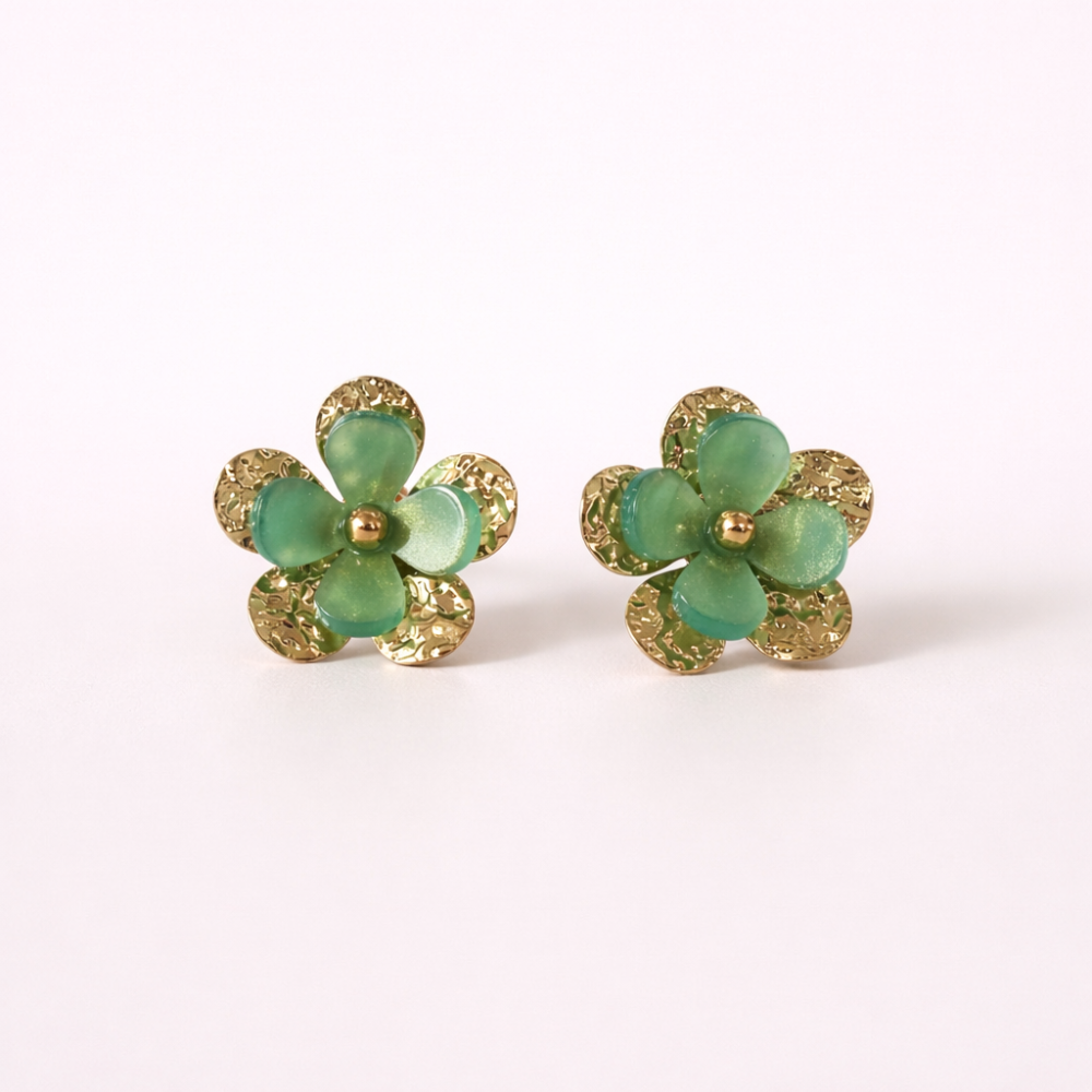 Boucles d’oreilles fleur acier inoxydable doré bijou tendance | Gaou Bijoux