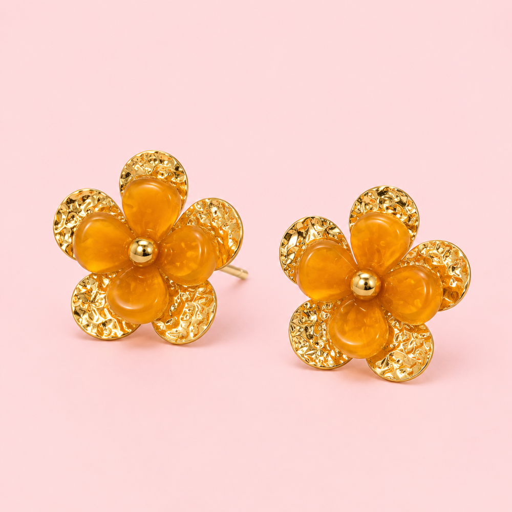 Boucles d’oreilles fleur acier inoxydable doré bijou tendance | Gaou Bijoux