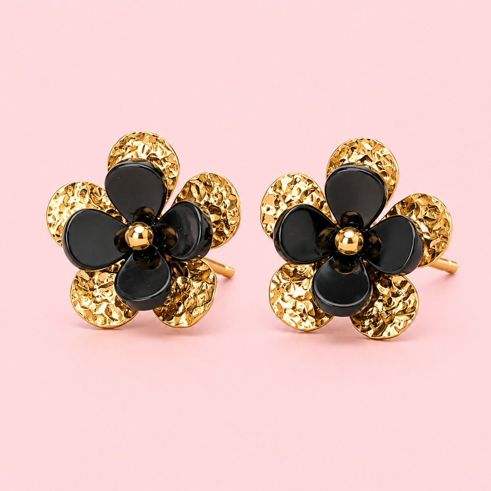 Boucles d’oreilles fleur acier inoxydable doré bijou tendance | Gaou Bijoux