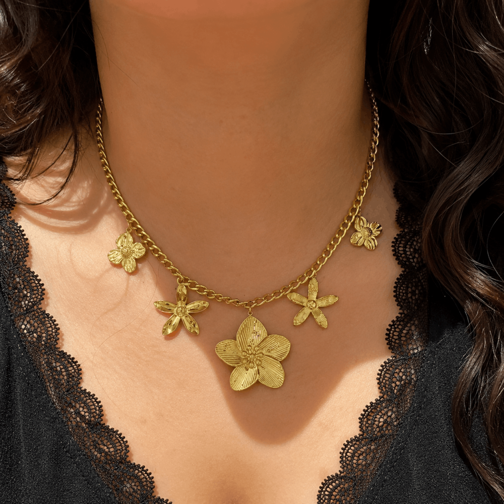 Collier Charms Fleurs Dorées acier inoxydable | Gaou Bijoux