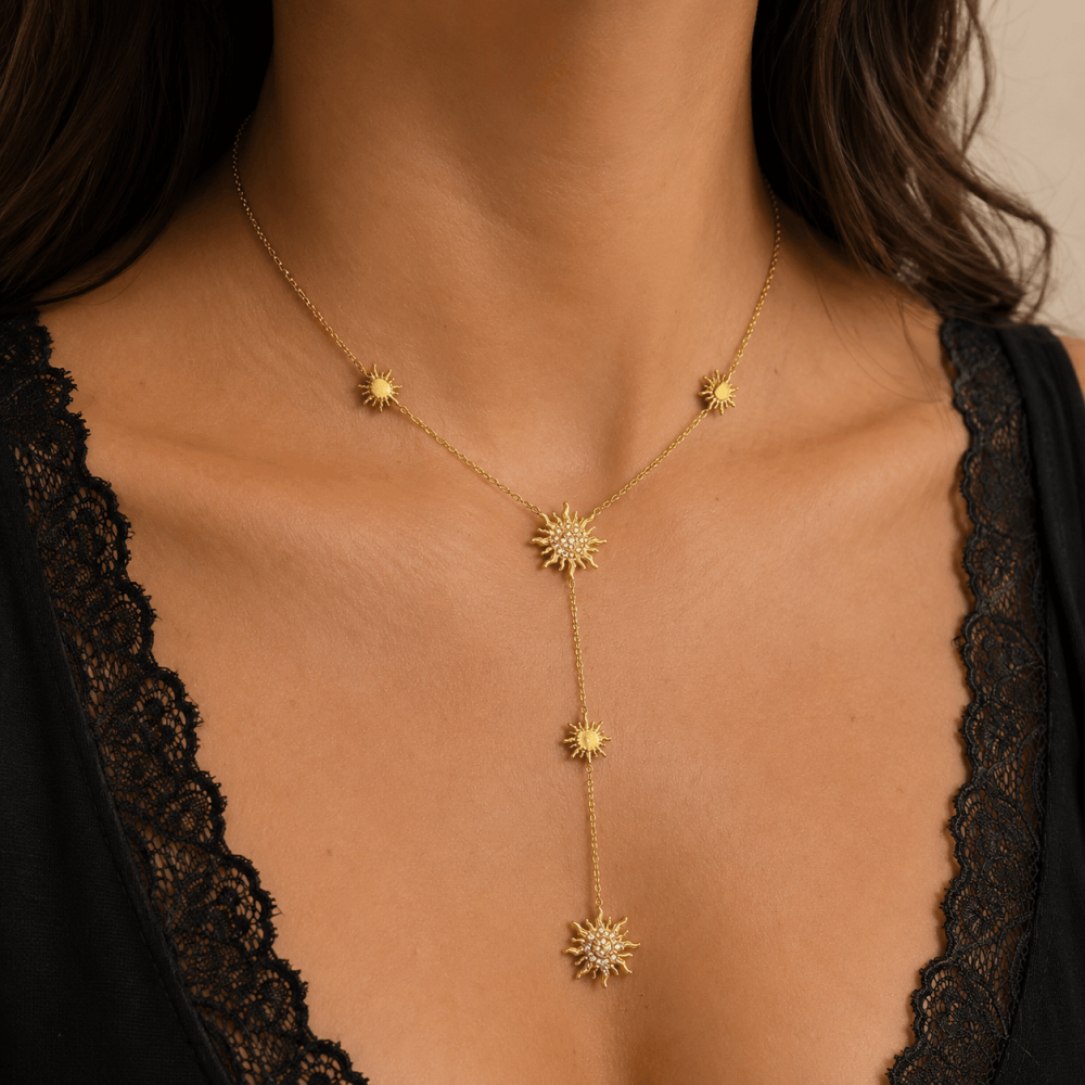Collier Y soleil acier inoxydable doré femme