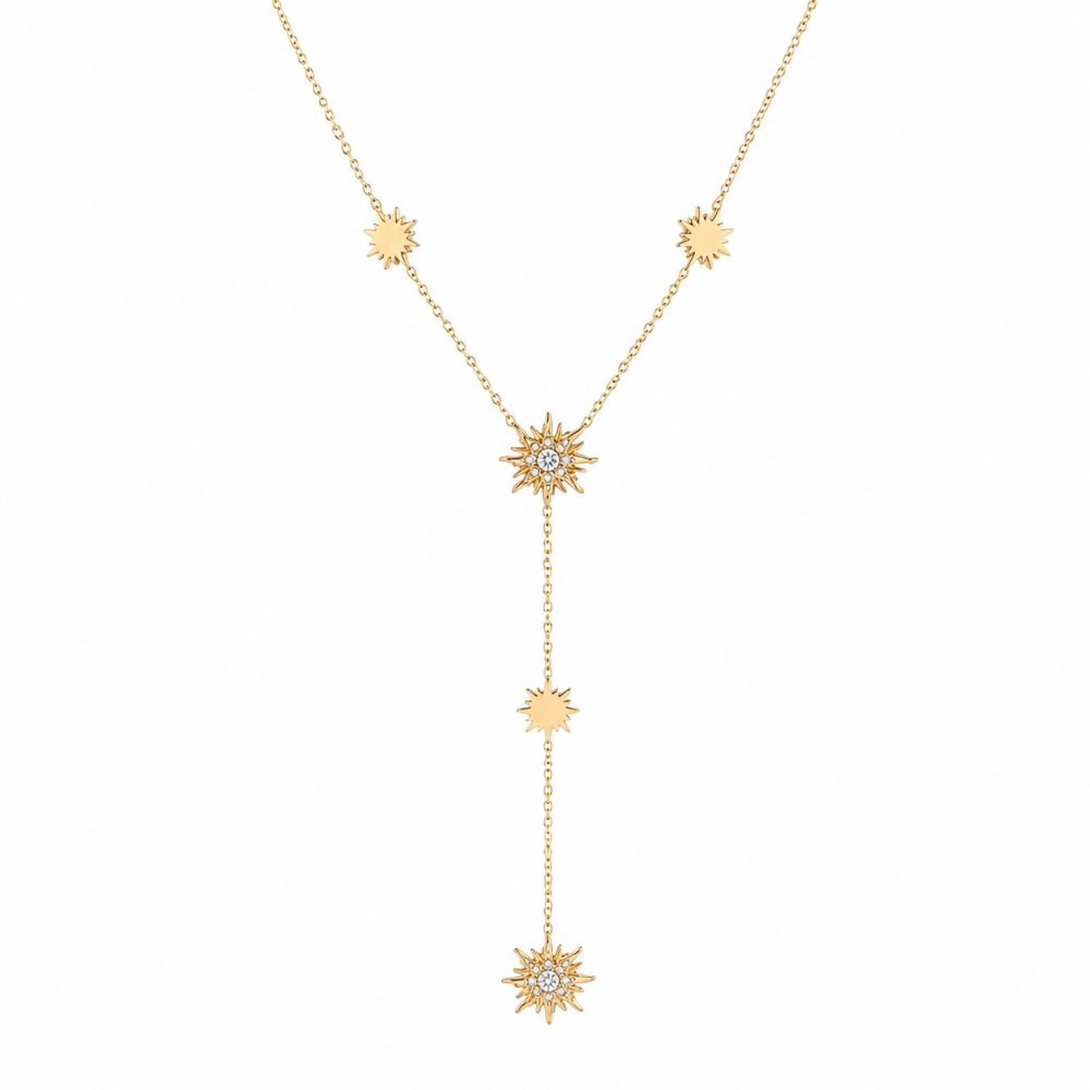 Collier Y soleil acier inoxydable doré femme