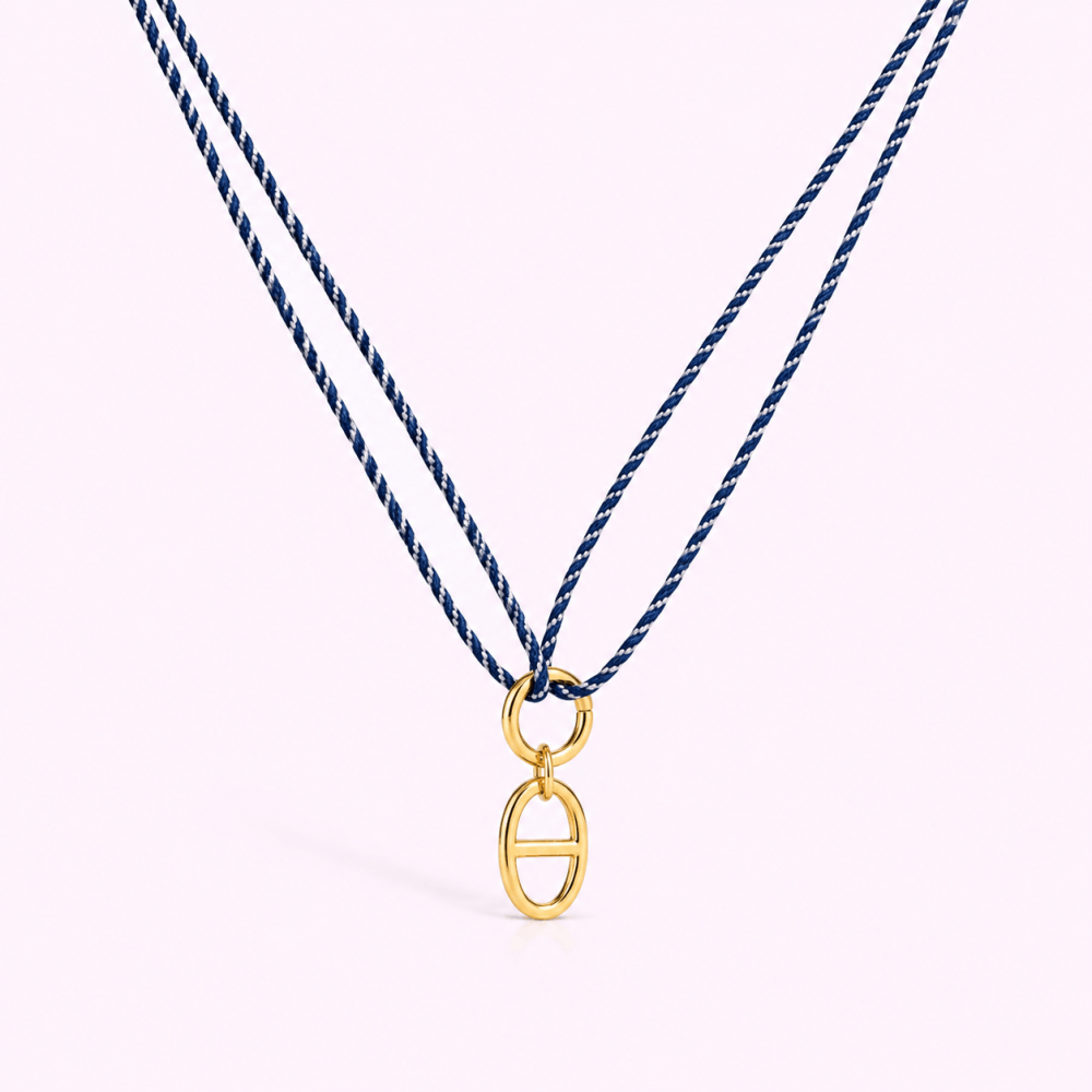Collier Cordon Double & Pendentif Ovale – Maille Marine | Gaou Bijoux