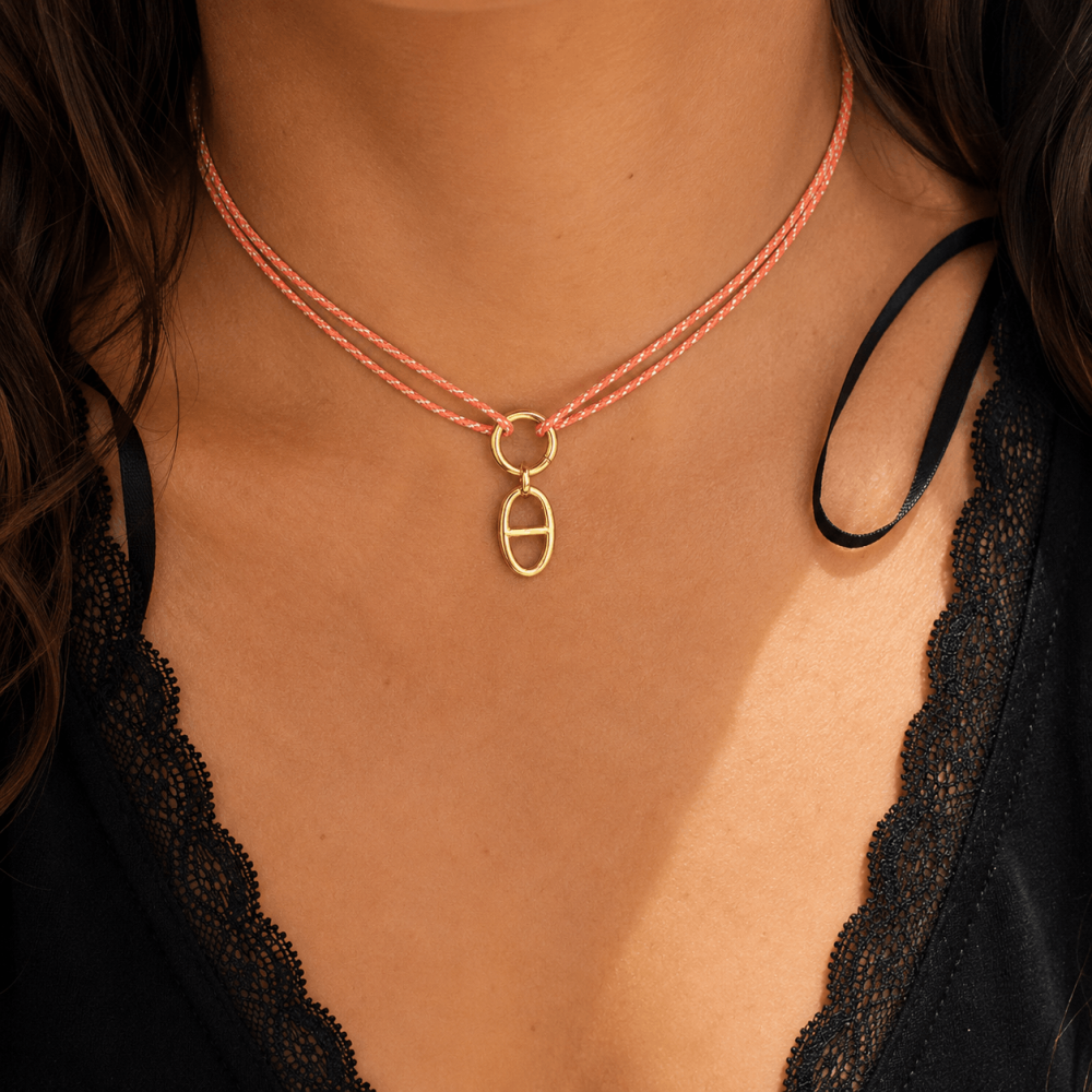 Collier Cordon Double & Pendentif Ovale – Maille Marine | Gaou Bijoux