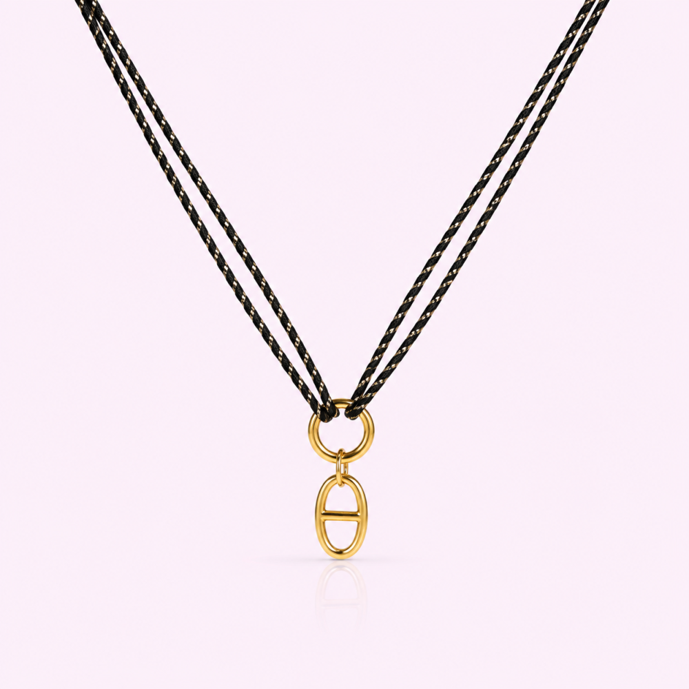 Collier Cordon Double & Pendentif Ovale – Maille Marine | Gaou Bijoux