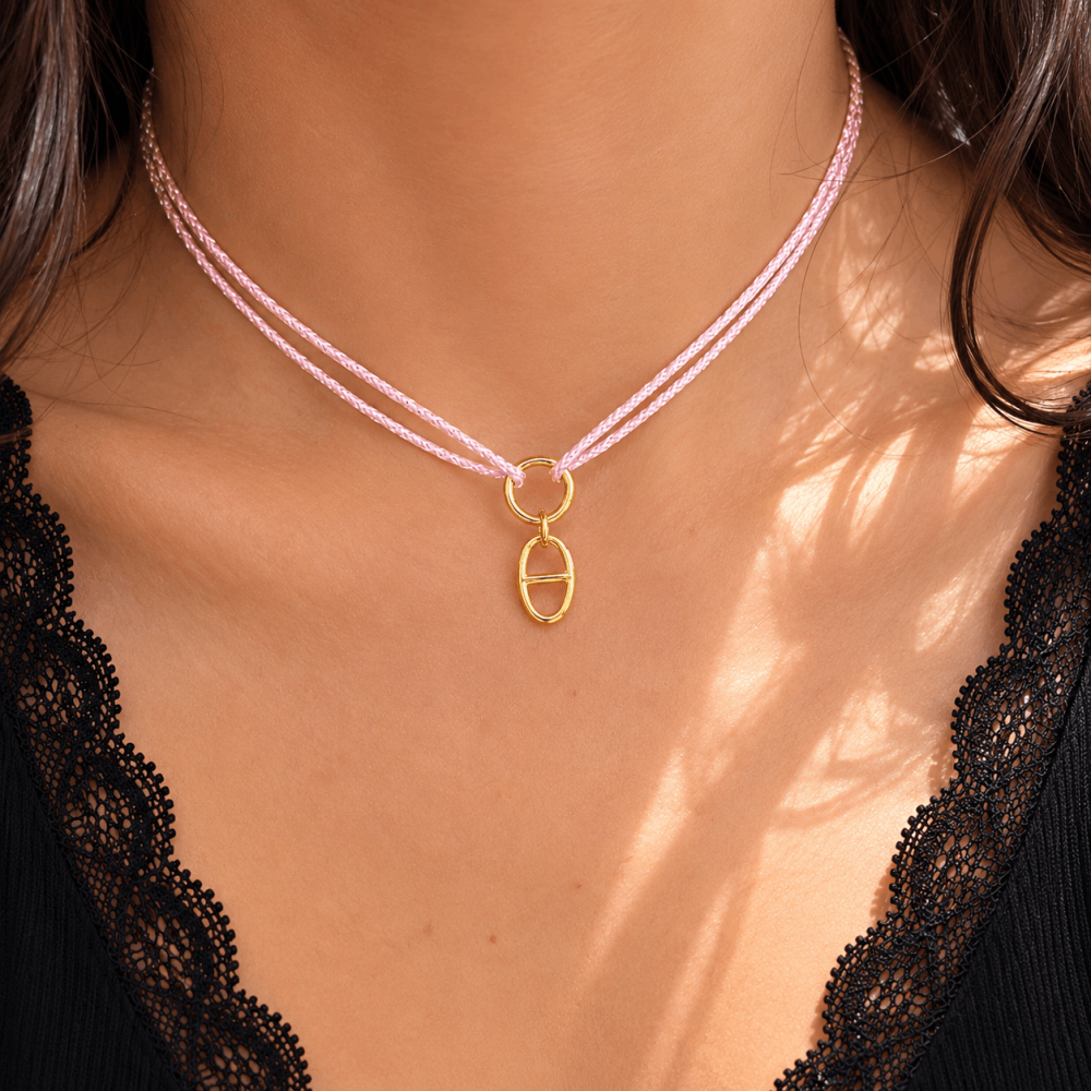 Collier Cordon Double & Pendentif Ovale – Maille Marine | Gaou Bijoux