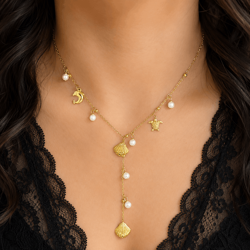 Collier Y coquillage étoile de mer acier inoxydable | Gaou Bijoux