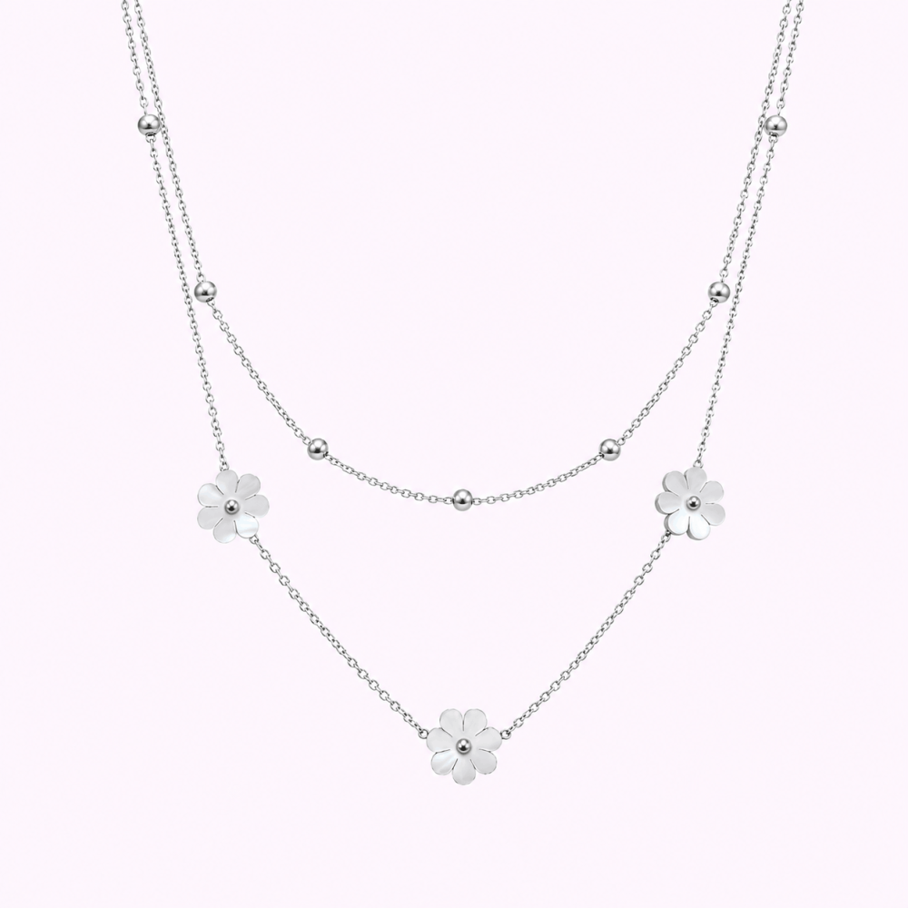 Collier double rang fleurs acier inoxydable | Gaou Bijoux