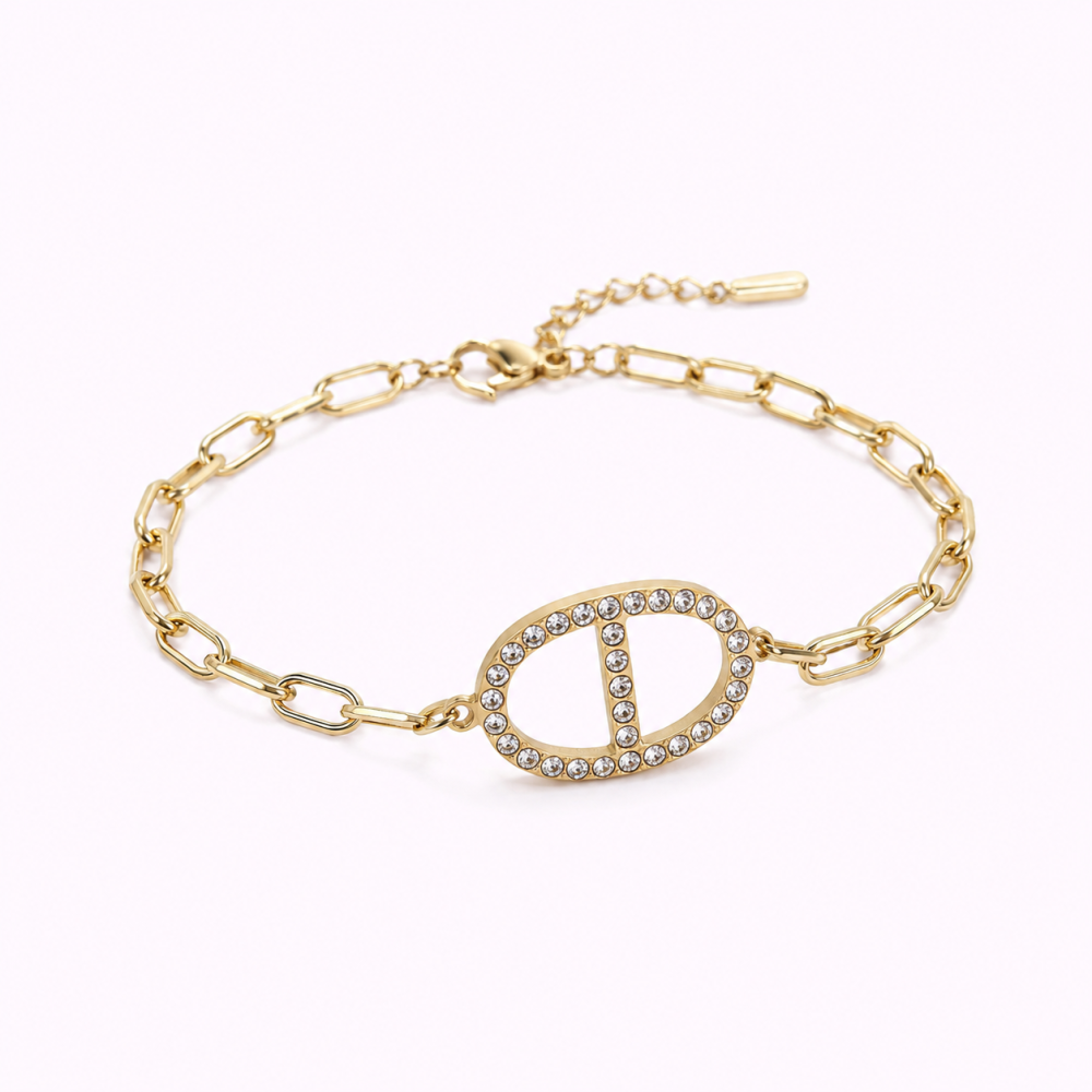 Bracelet maillons ovale strass acier inoxydable Maille Marine | Gaou Bijoux