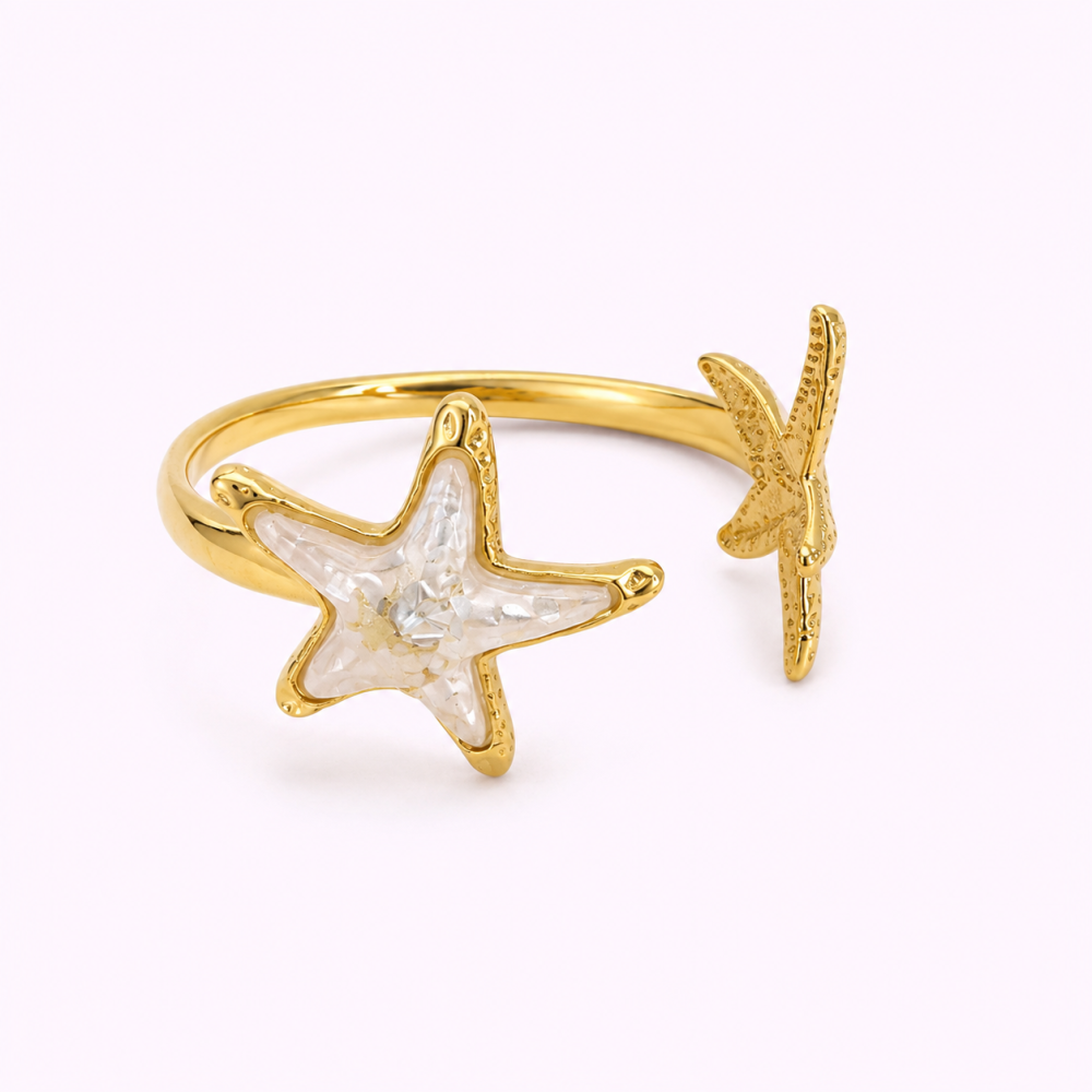 Jonc étoiles de mer nacrées acier inoxydable | Gaou Bijoux