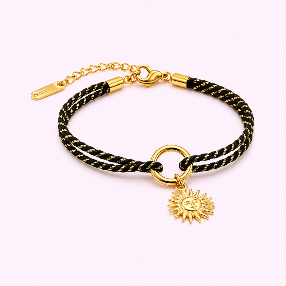 Parure soleil cordon noir acier inoxydable | Gaou Bijoux