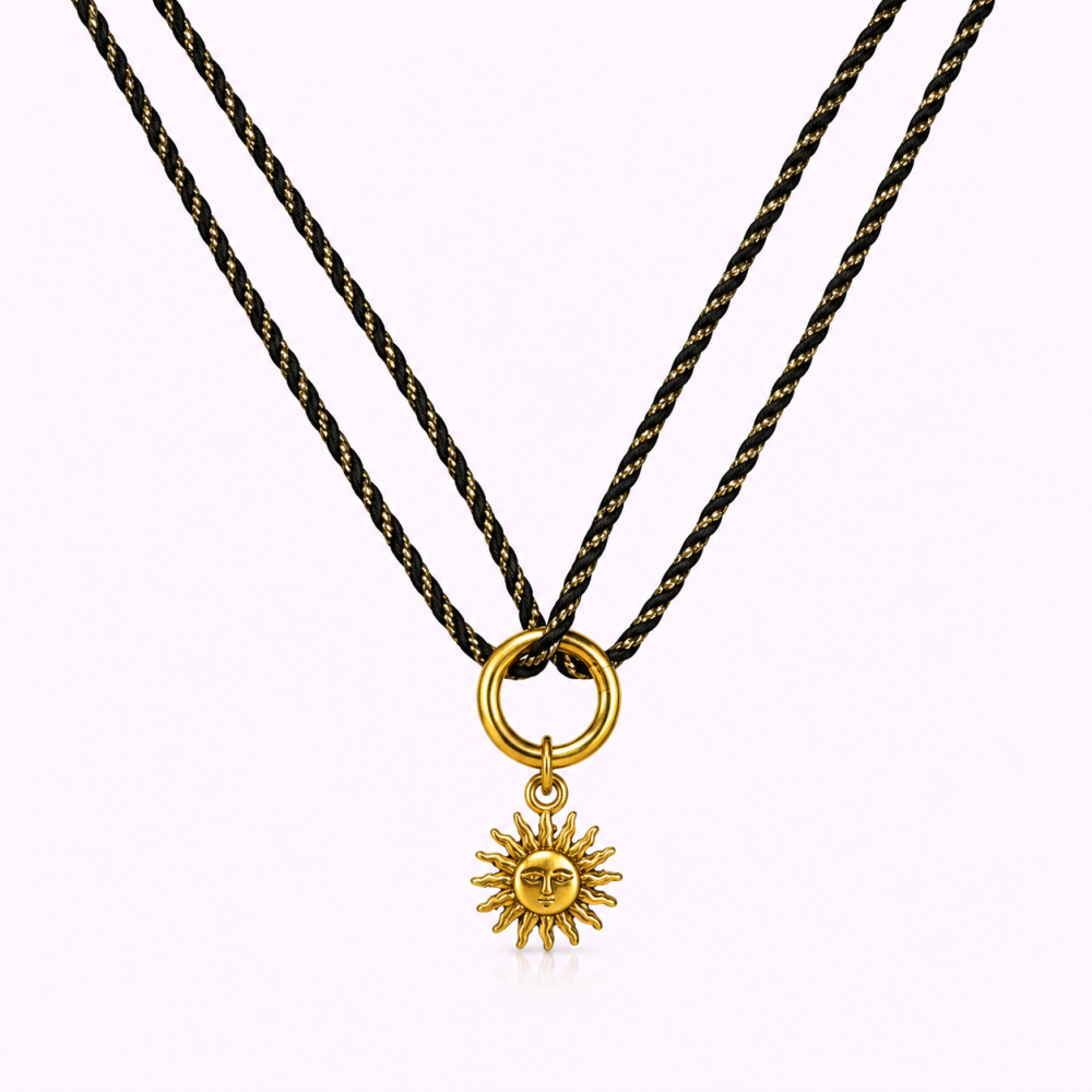 Parure soleil cordon noir acier inoxydable | Gaou Bijoux