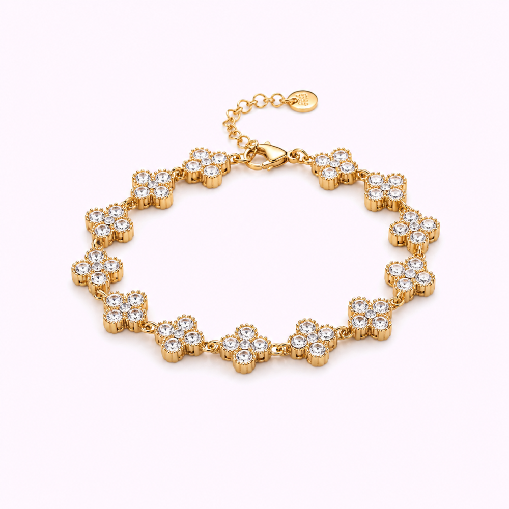 Parure fleurie strass acier inoxydable doré | Gaou Bijoux