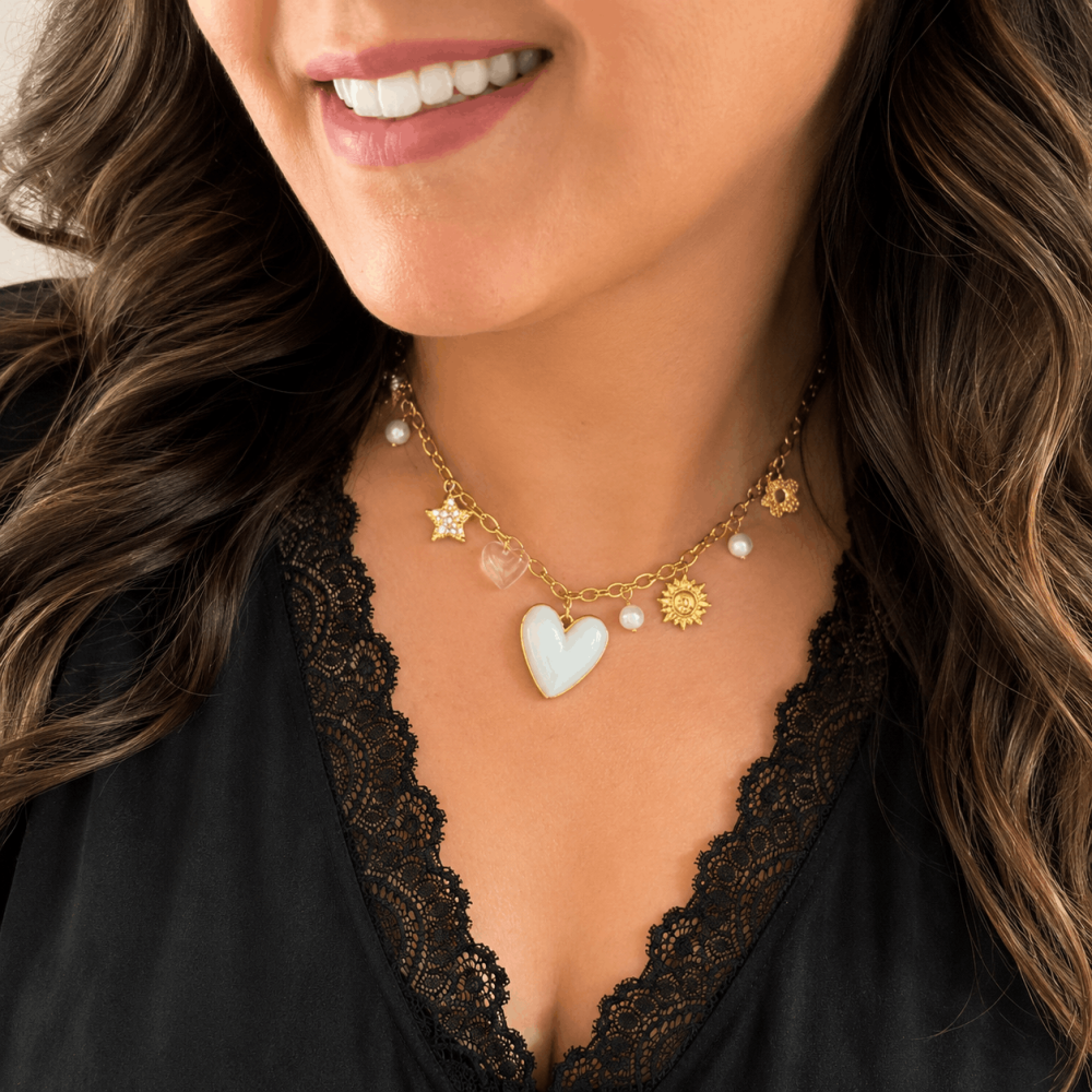 Collier charms cœur nacré acier inoxydable doré | Gaou Bijoux
