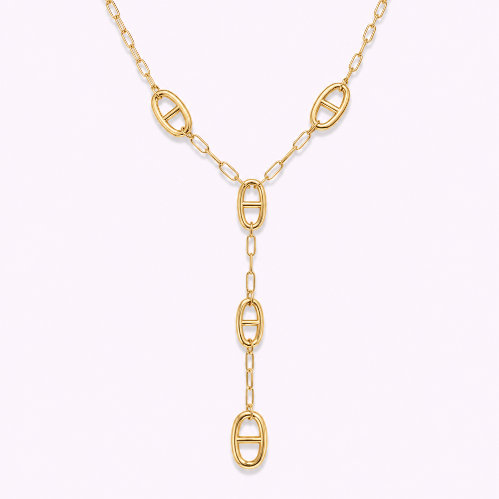 Collier Y maille marine acier inoxydable doré | Gaou Bijoux