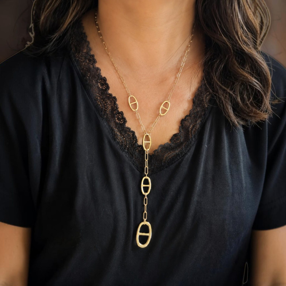 Collier Y maille marine acier inoxydable doré | Gaou Bijoux