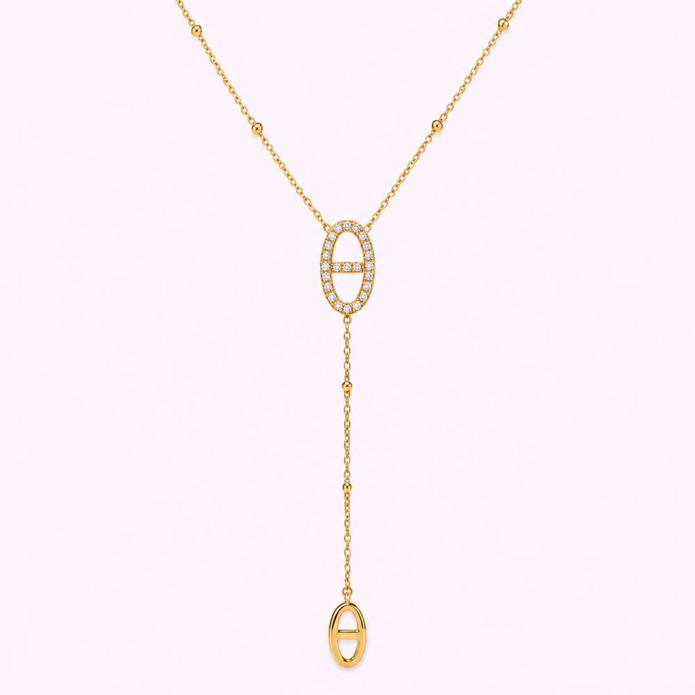 Collier Y ovale strass maille marine acier inoxydable | Gaou Bijoux