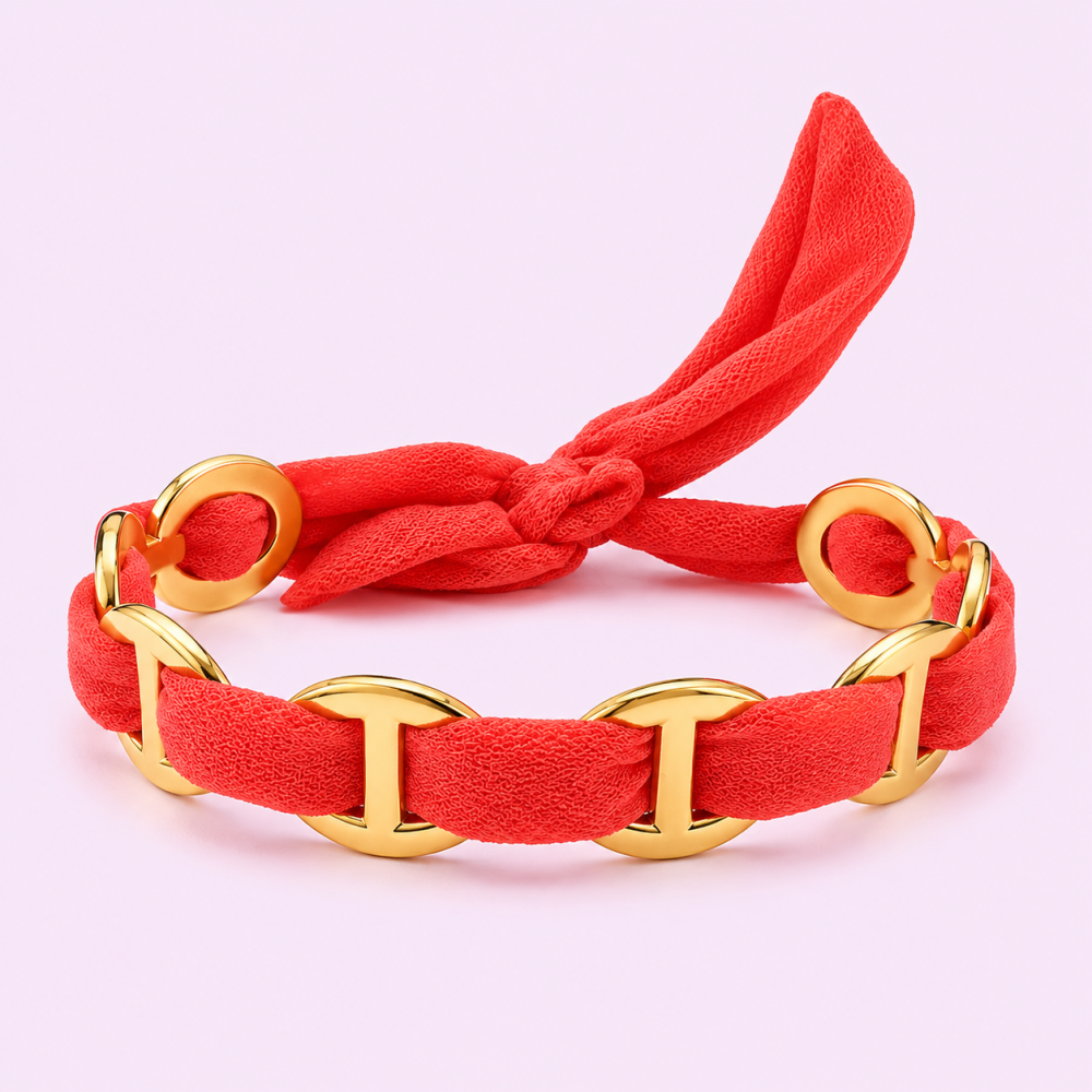 Bracelet tissu & maillons maille marine dorés – multicolore | Gaou Bijoux