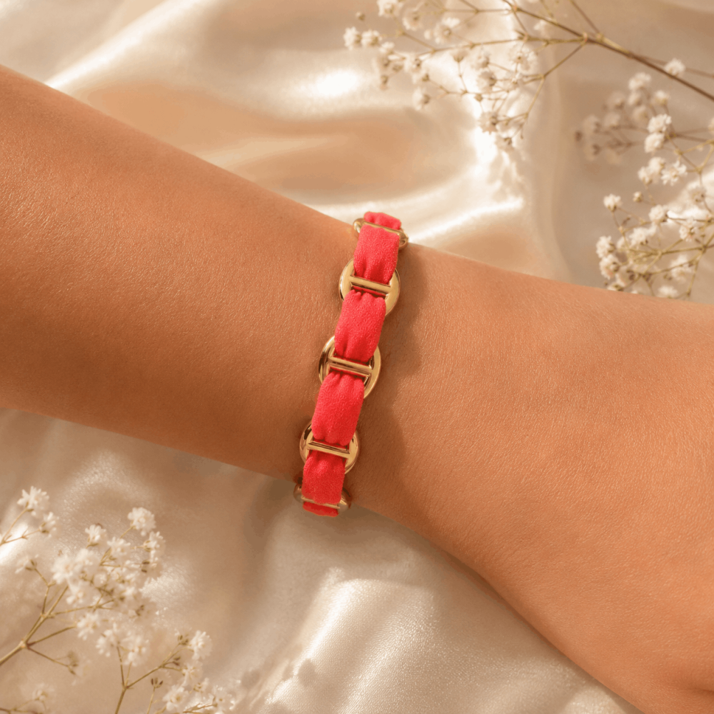 Bracelet tissu & maillons maille marine dorés – multicolore | Gaou Bijoux