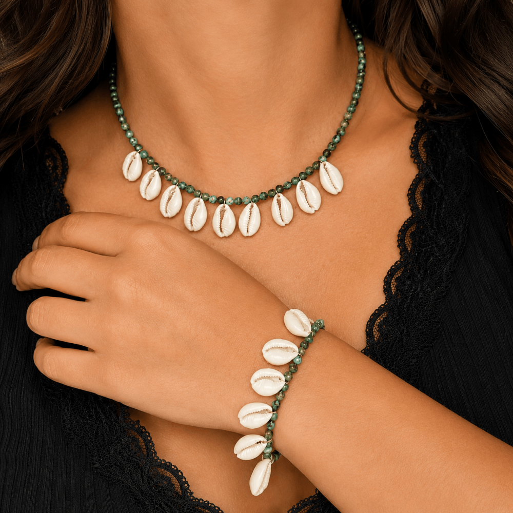 Parure coquillage cauri collier bracelet bohème | Gaou Bijoux