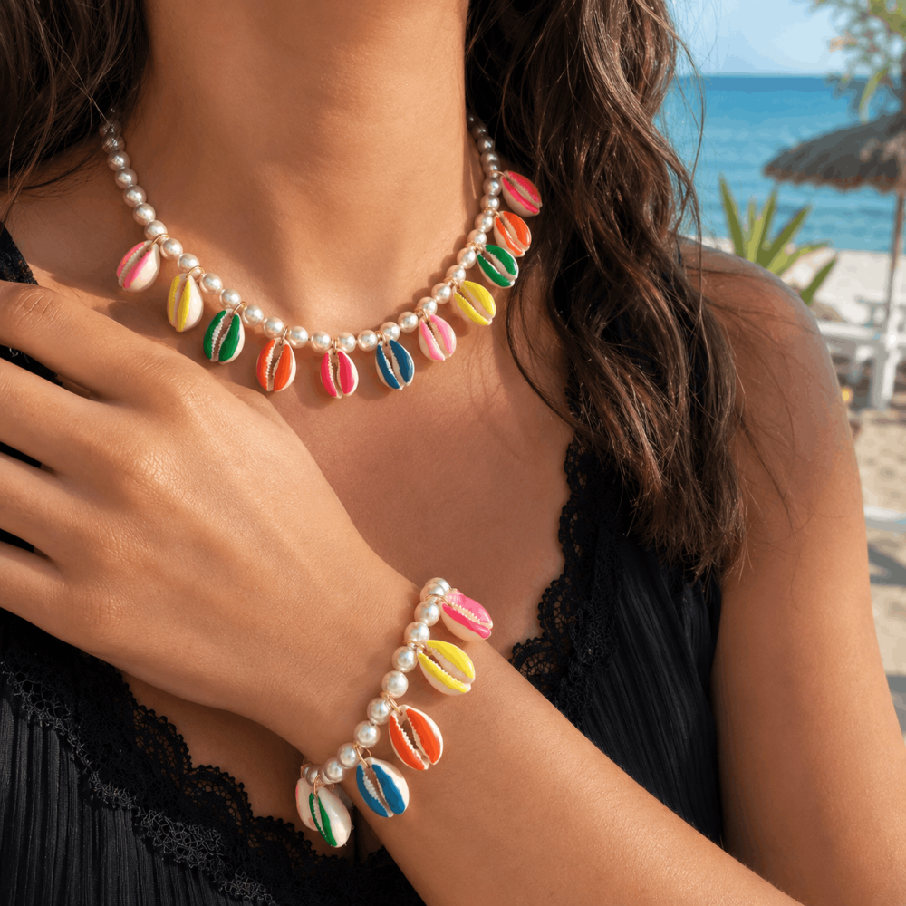 Parure coquillage cauri coloré collier bracelet | Gaou Bijoux