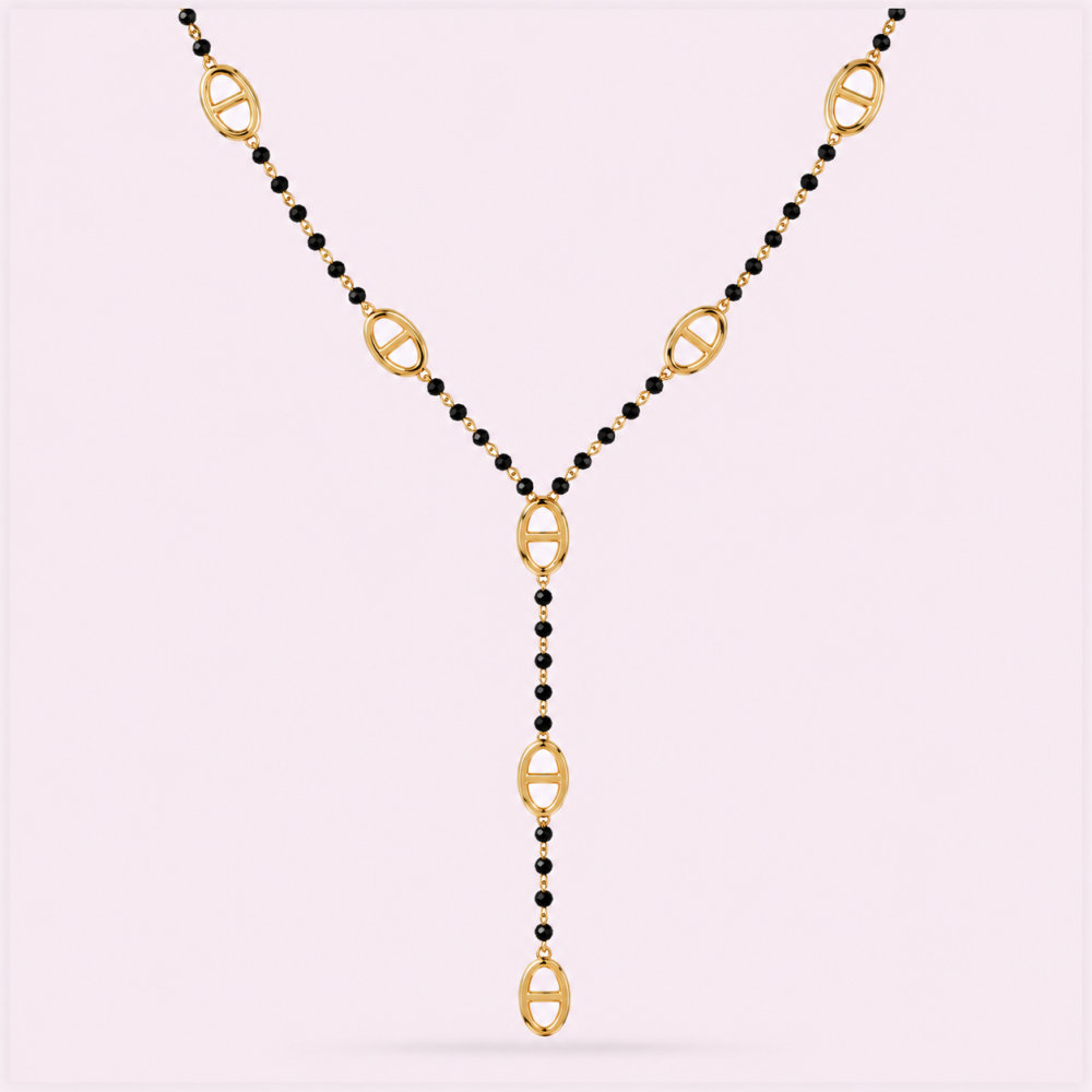 Collier Y Maille Marine & Grosses Perles | Gaou Bijoux