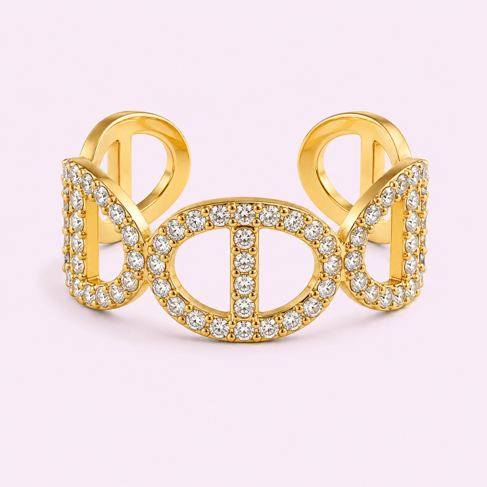 Bague maille marine strass acier inoxydable doré | Gaou Bijoux