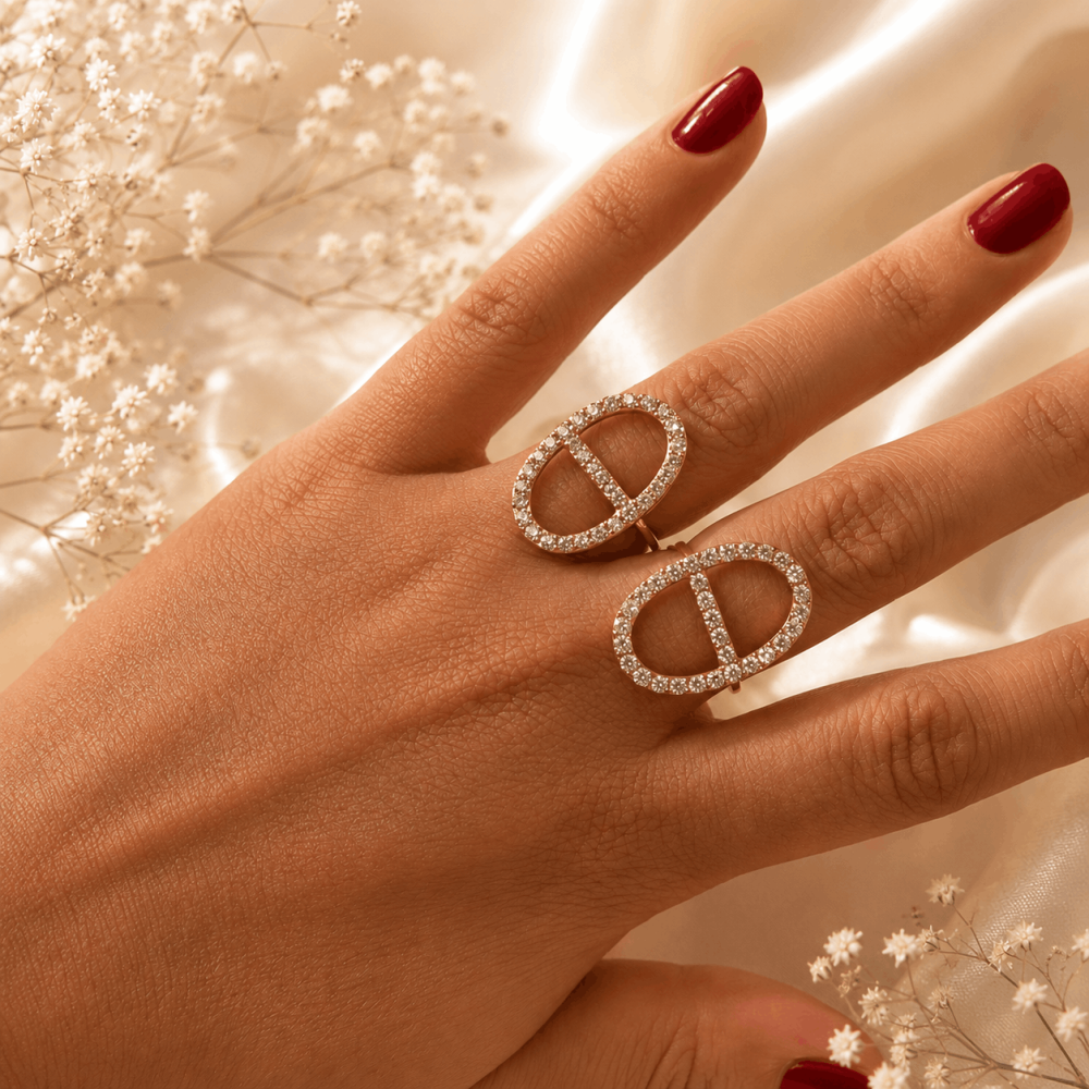 Bague maille marine ovale strass acier inoxydable | Gaou Bijoux