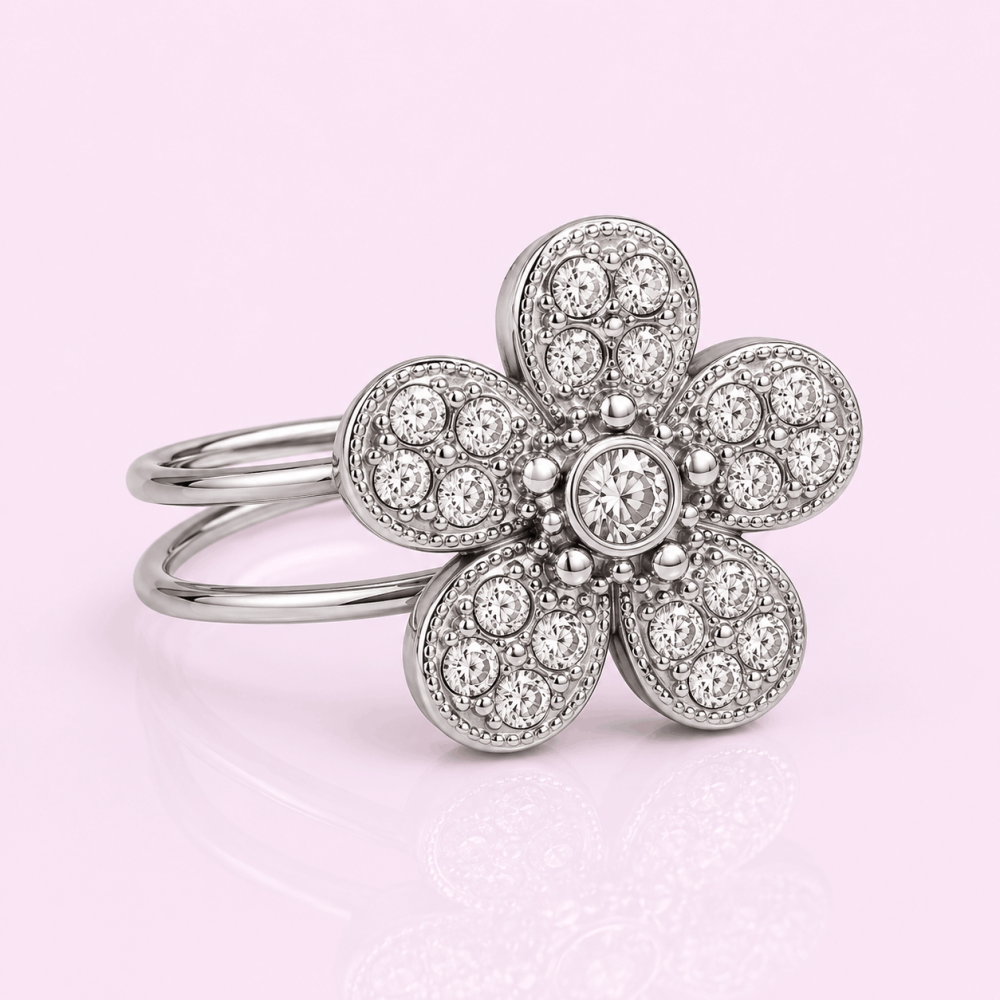 Bague anti-stress fleur strass acier inoxydable | Gaou Bijoux