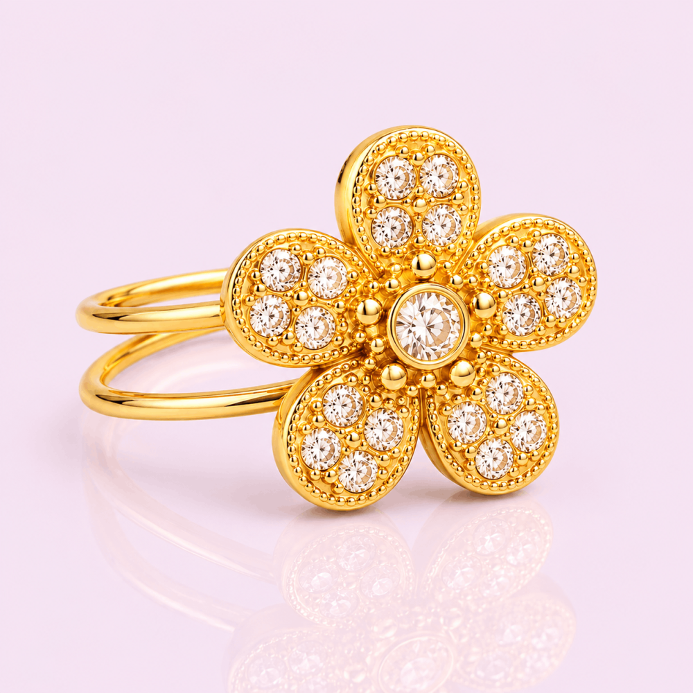 Bague anti-stress fleur strass acier inoxydable | Gaou Bijoux