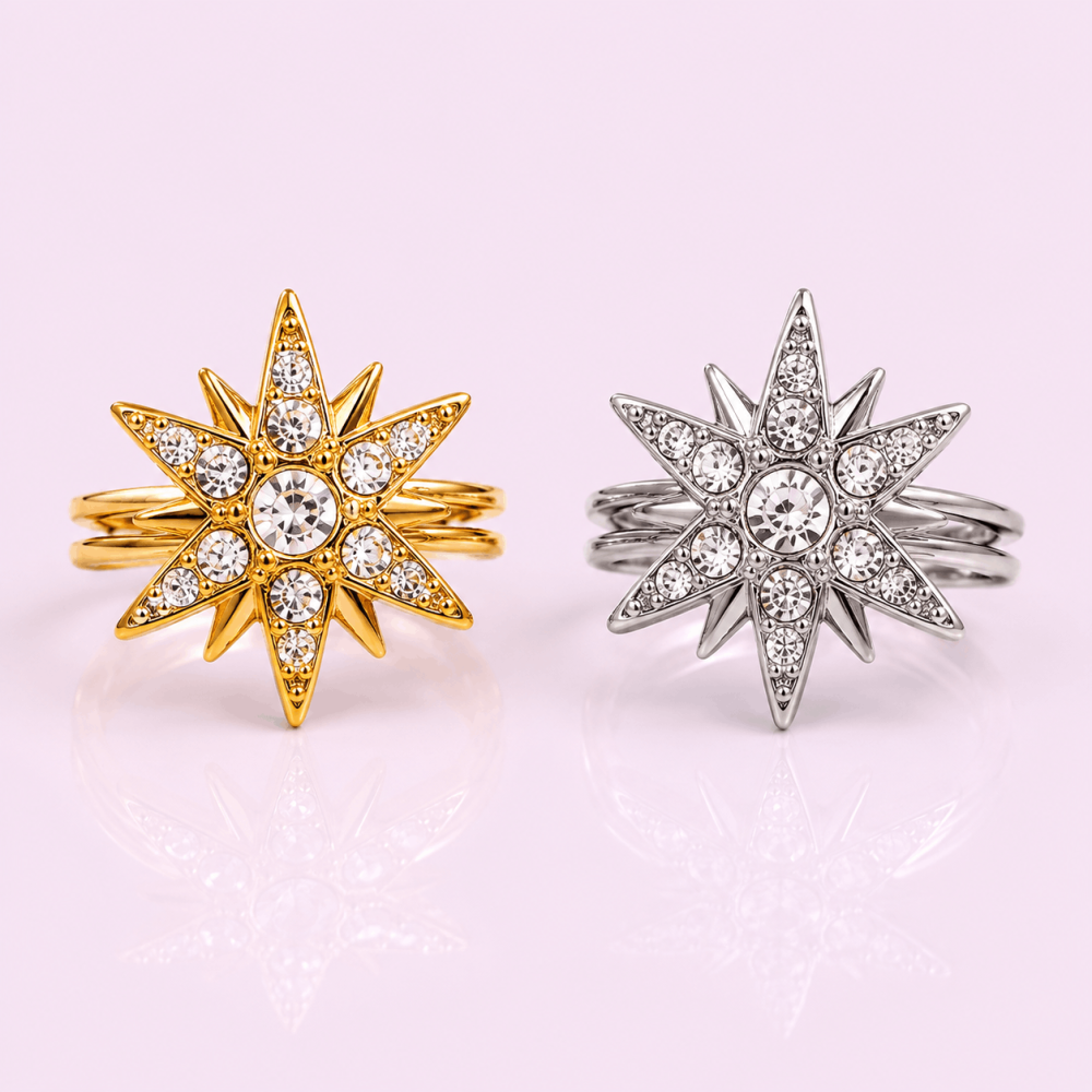 Bague anti-stress étoile strass acier inoxydable | Gaou Bijoux
