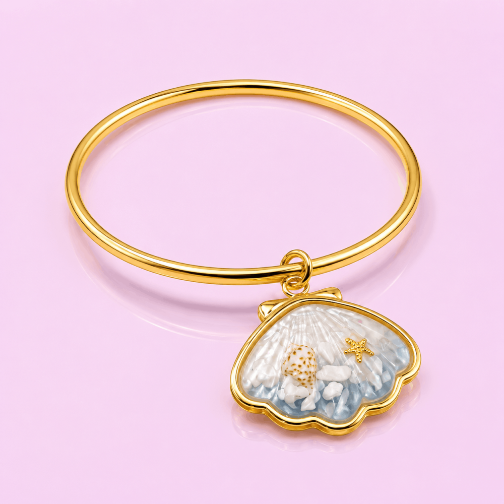 Jonc coquillage marin acier inoxydable doré | Gaou Bijoux