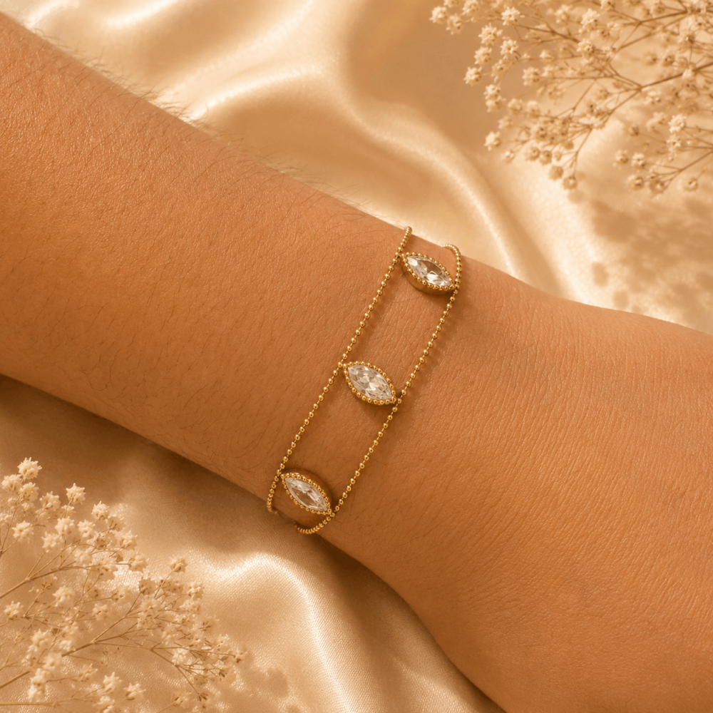 Bracelet double rang navette strass acier inoxydable | Gaou Bijoux