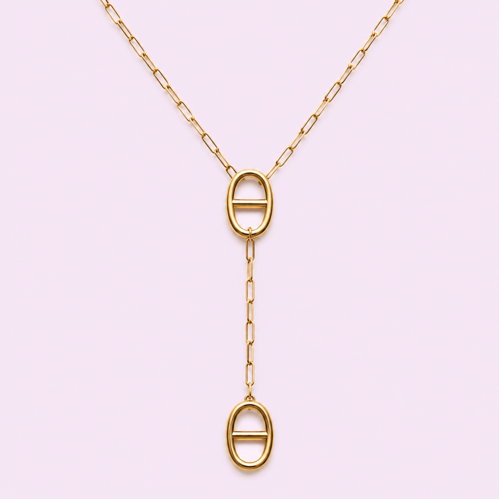 Collier Y maille marine acier inoxydable doré | Gaou Bijoux