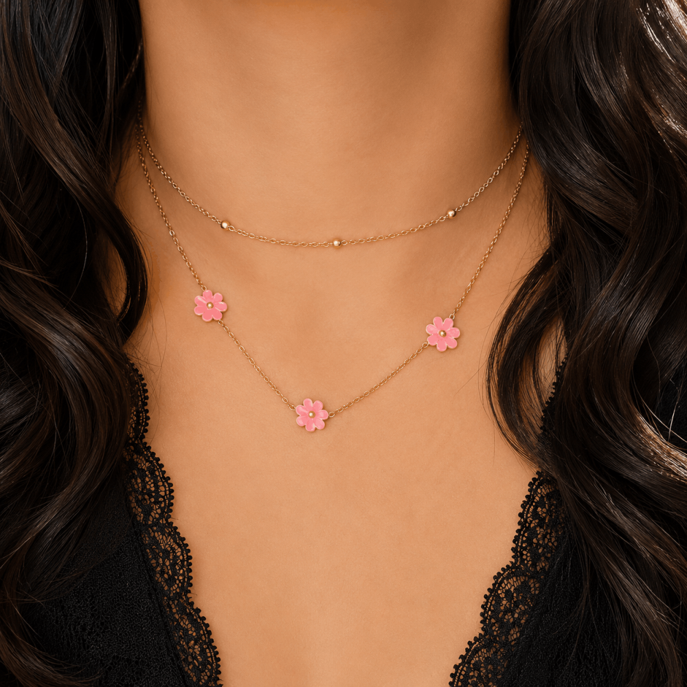 Collier double rang fleurs acier inoxydable | Gaou Bijoux